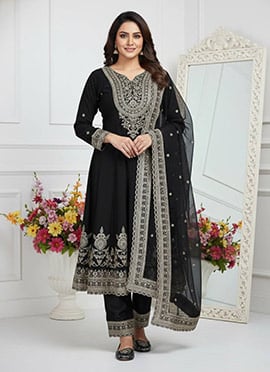 Opulent Black Georgette Embroidered Sequins Straight Pant Suit