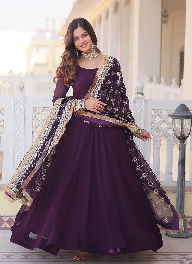 Opulent Faux Georgette Embroidered Anarkali Gown Party Wear