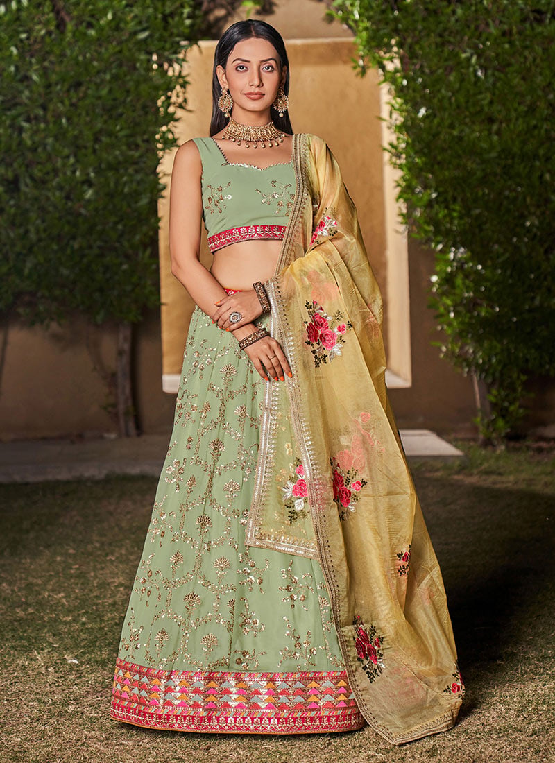 Opulent Georgette Embroidered Zari Umbrella Lehenga Party Wear