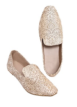 Opulent Fawn Dupion Silk Embroidered Mojri