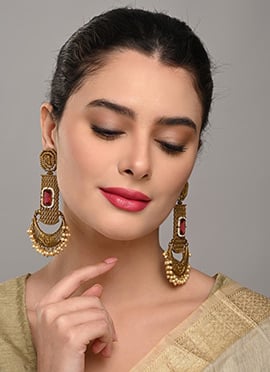Opulent Gold Pearl Stone Chaand Bali