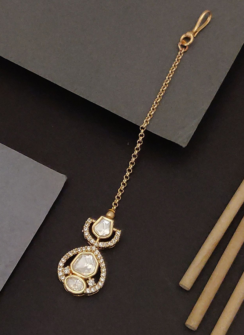 Opulent Golden Kundan And Stone Mangtikka  Festive Wear