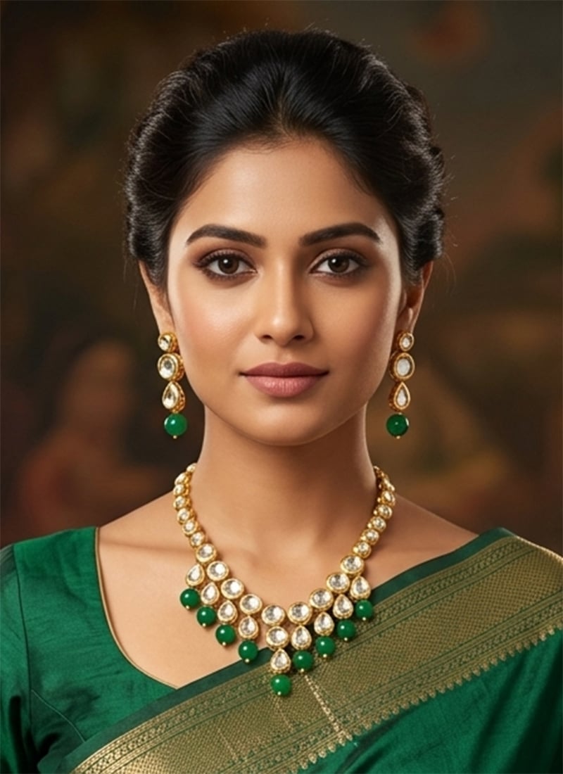 Opulent Green Kundan Pearl Necklace Wedding Wear