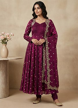 Opulent Purple Fendy Silk Embroidered Sequins Anarkali Suit