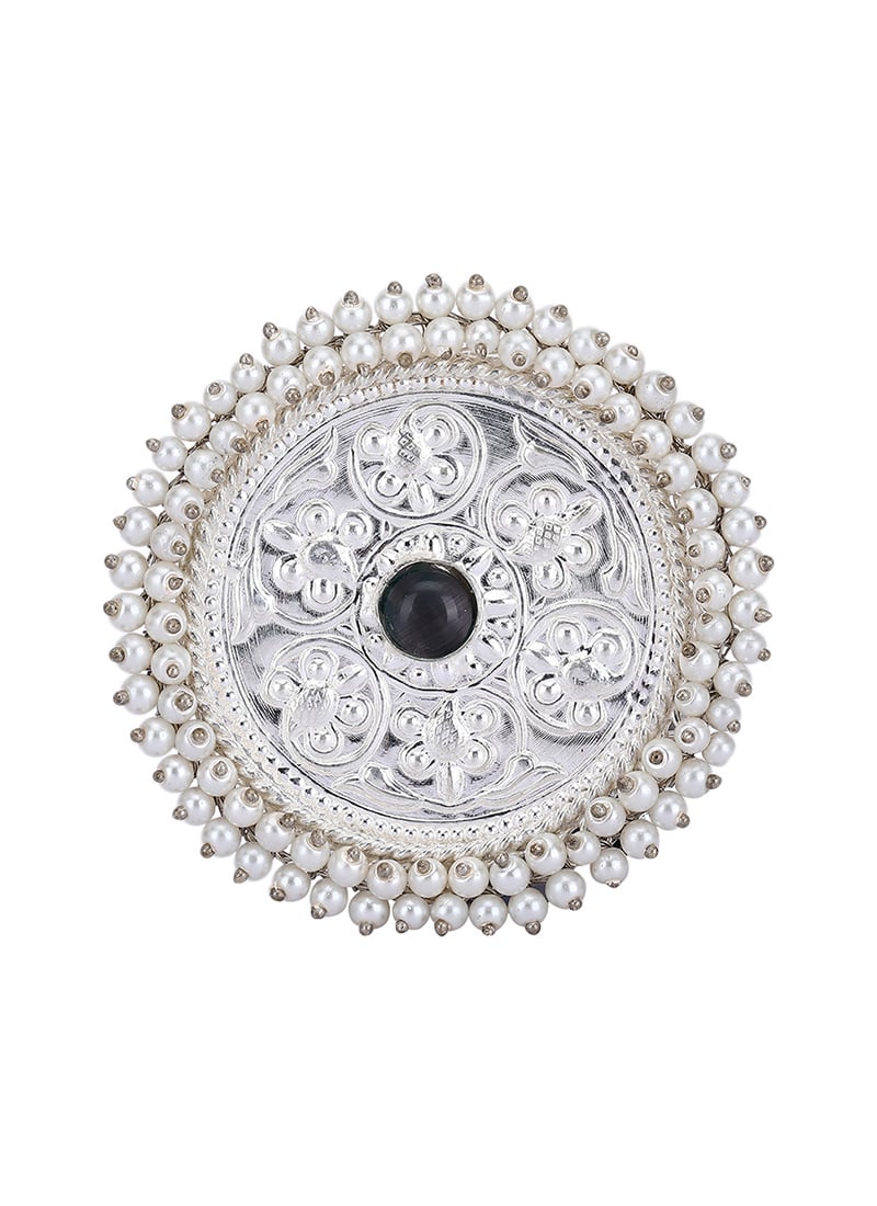 Opulent Round Shape Silver Tone Ring Party Wear