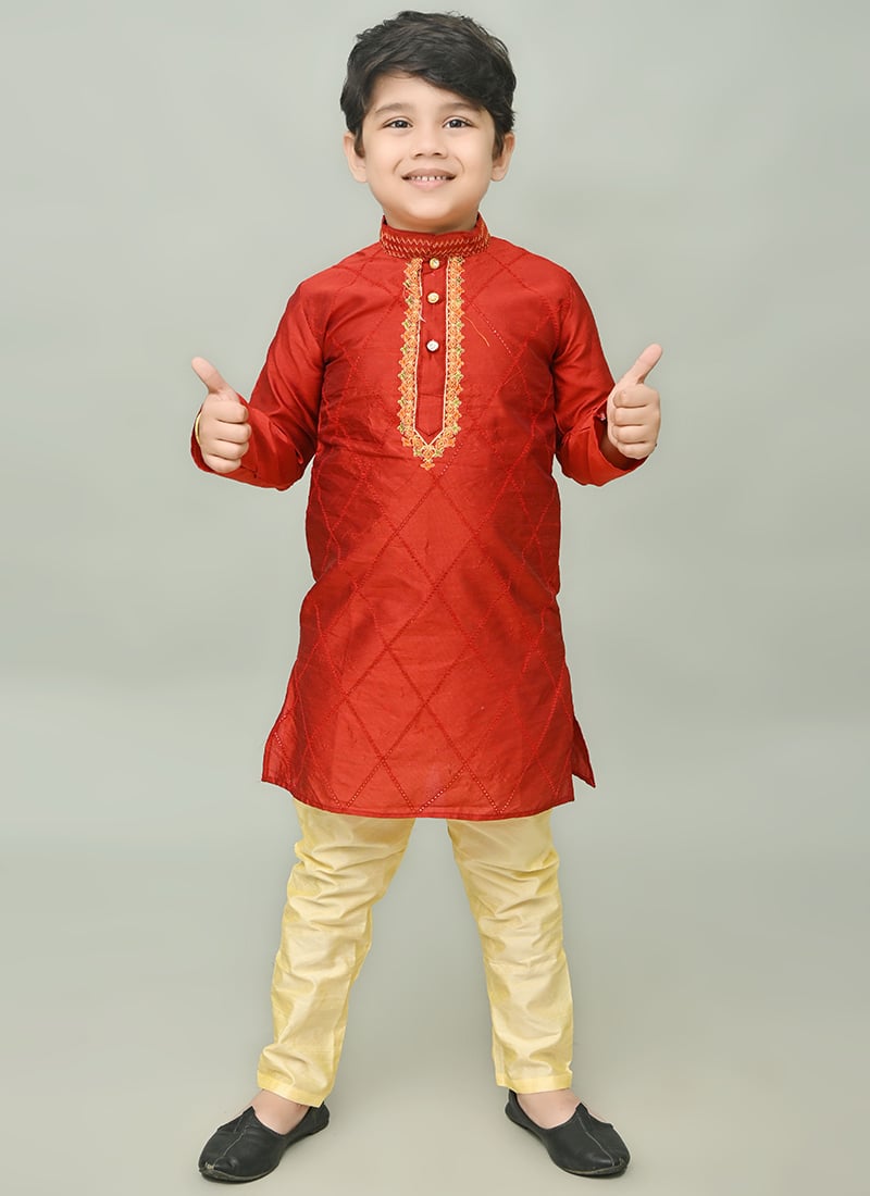 Opulent Silk Dupion Kids Boys Kurta Pyjama