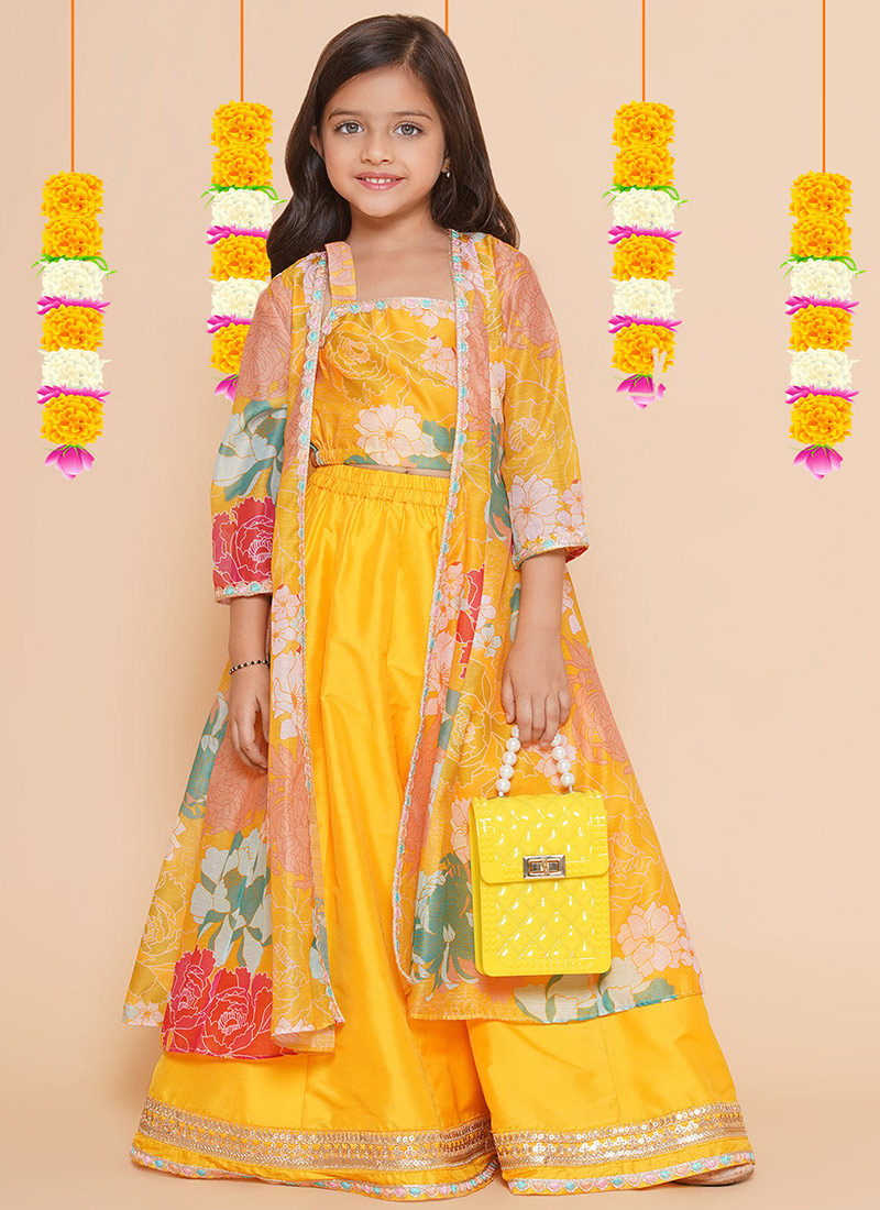 Opulent Silk Printed Kids Girls Umbrella Lehenga