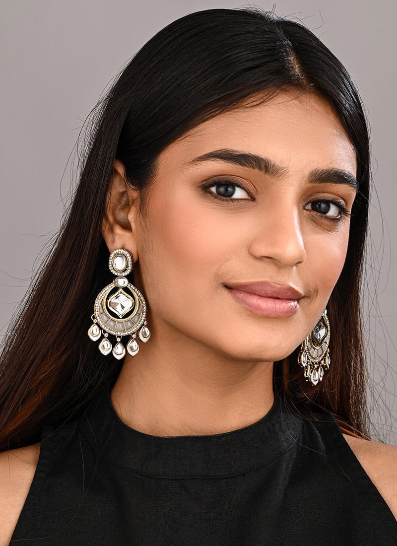 Opulent White Stone Kundan Chandeliers After Six Wear