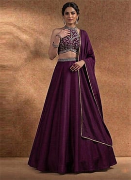 Opulent Wine Chinon Beads Stones Hand Embroidered Umbrella Lehenga