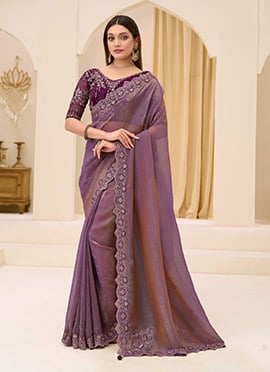 Opulent Wine Georgette Embroidered Sequins Zari Beads Thread Saree