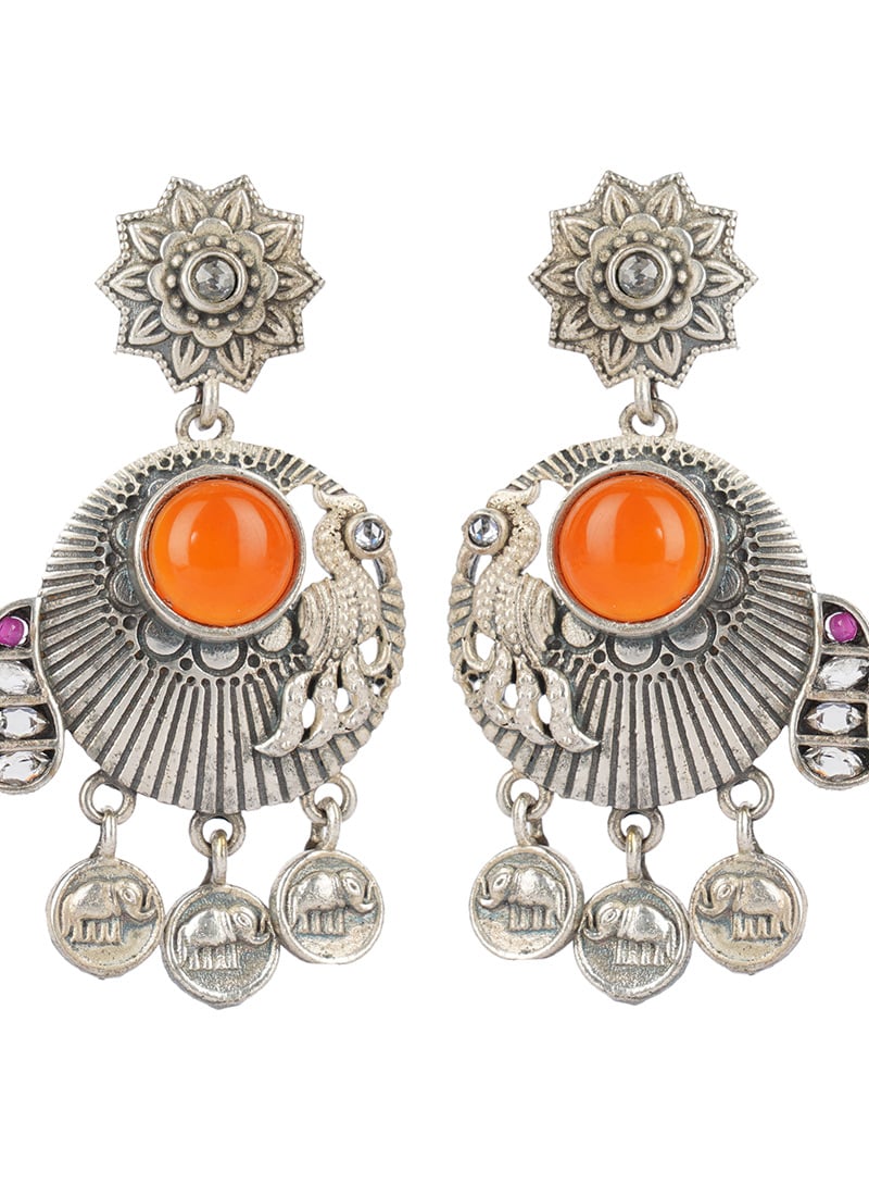 Orange Alloy Kundan Work Drops Party Wear