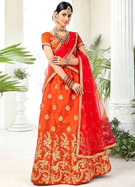 orange lehenga design