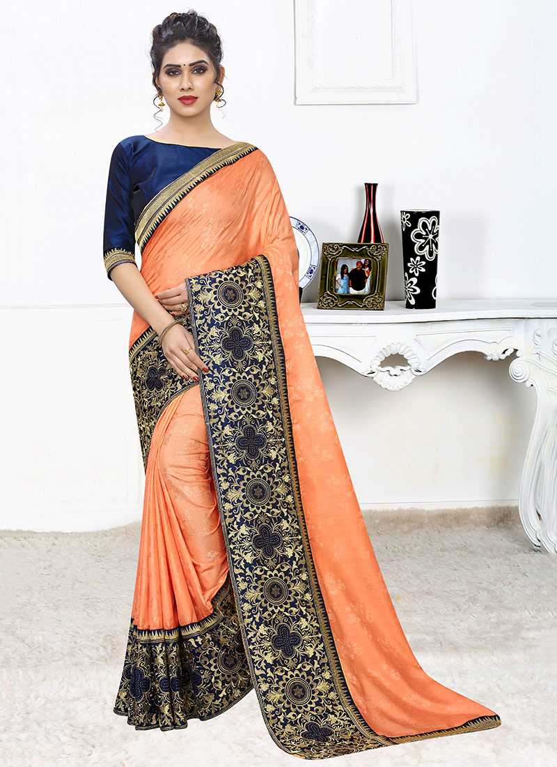 Orange Art Silk Embroidered Saree