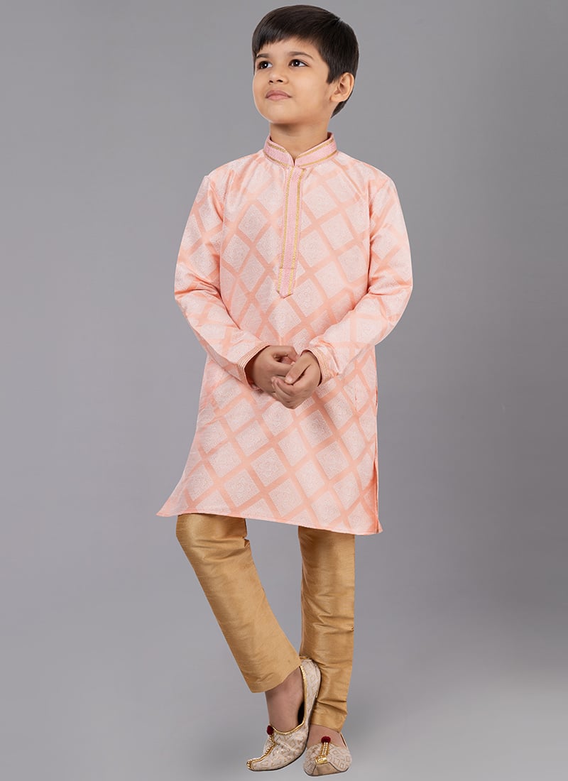Orange Art Silk Embroidery Kurta Pyjama Festive Wear