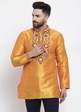 Orange Art Silk Short Kurta