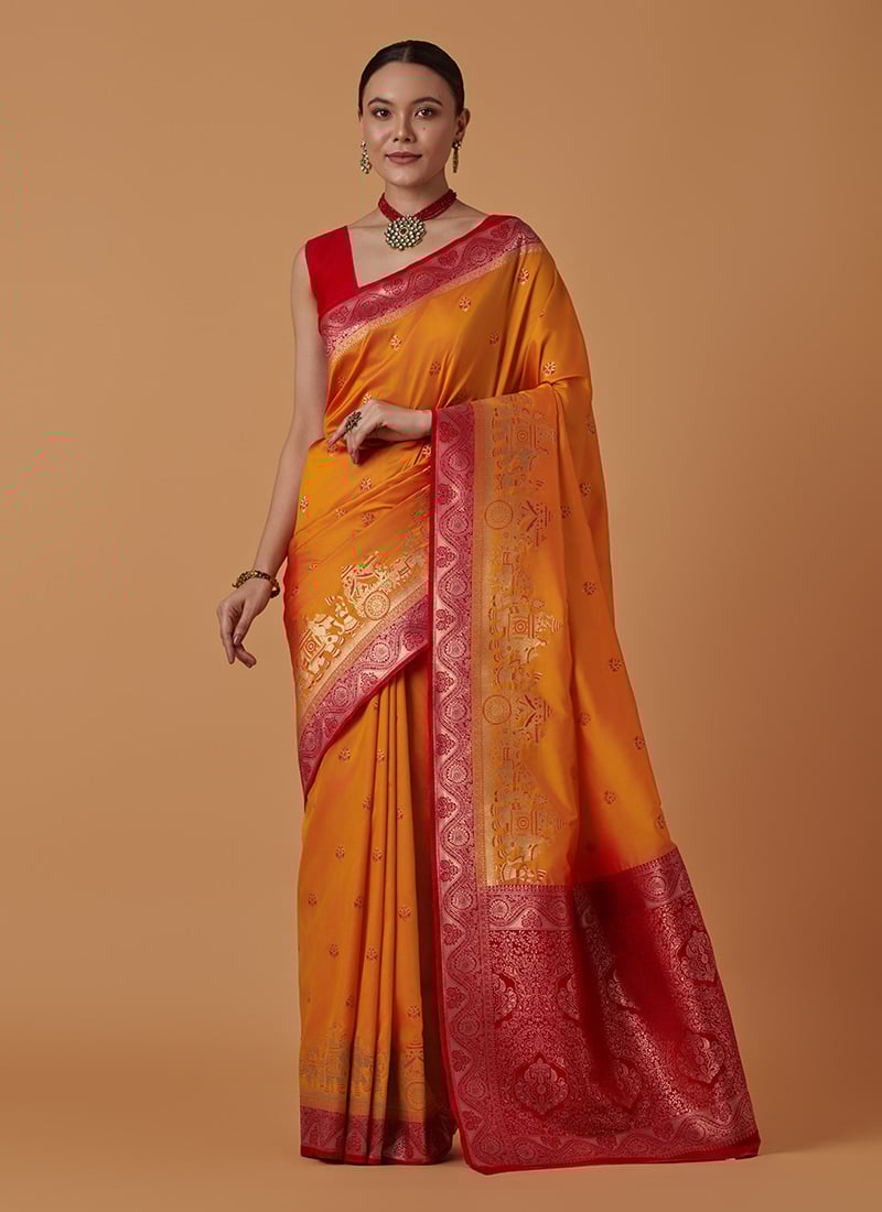 Orange Banarasi Silk Zari Woven Saree Festive Wear