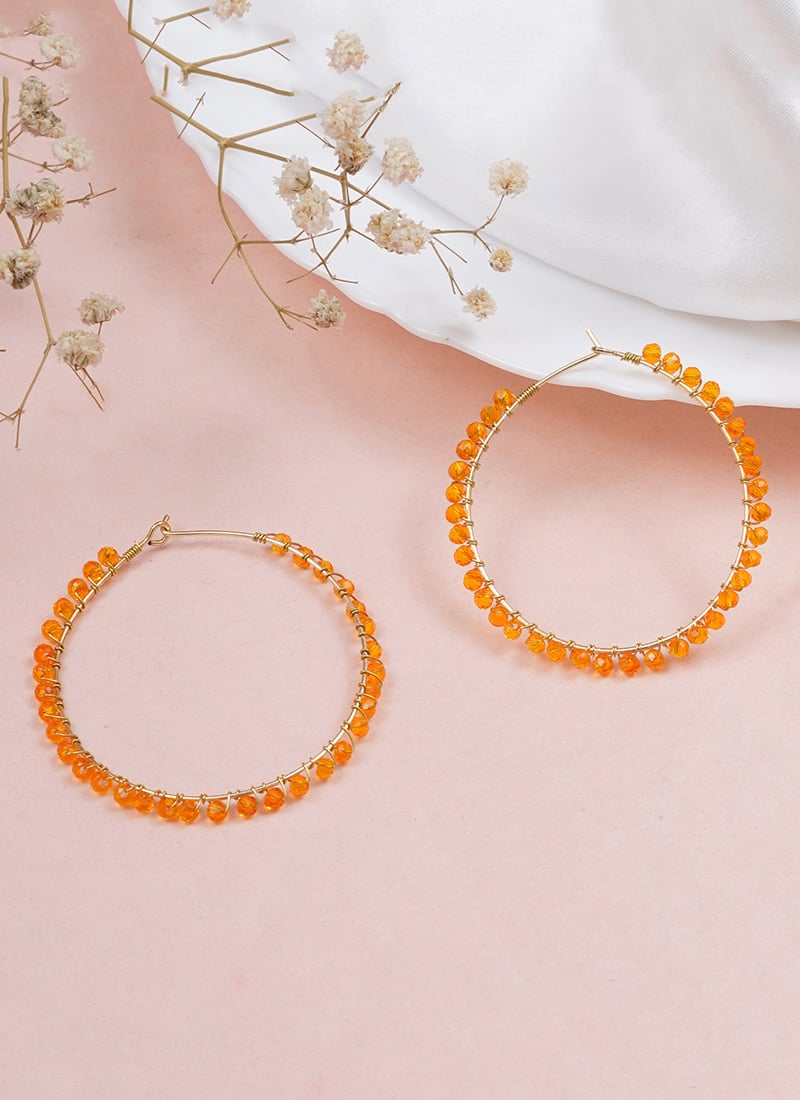 Orange Beads Hoops