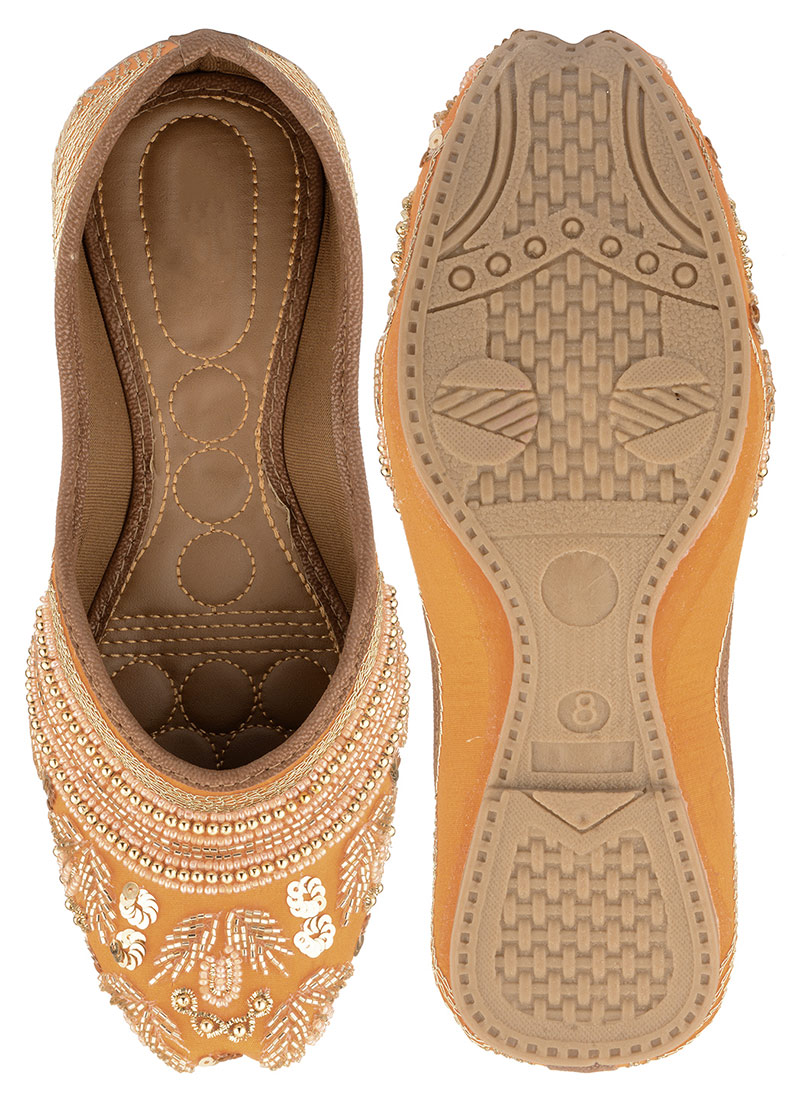 Orange Beads With Sequins Moti Work Juti
