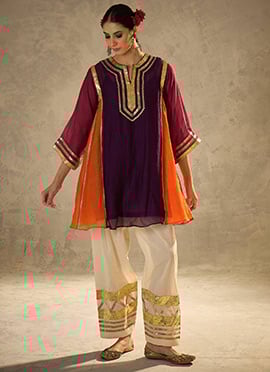 Orange Chinon Zari Work Farshi Style Salwar Suit