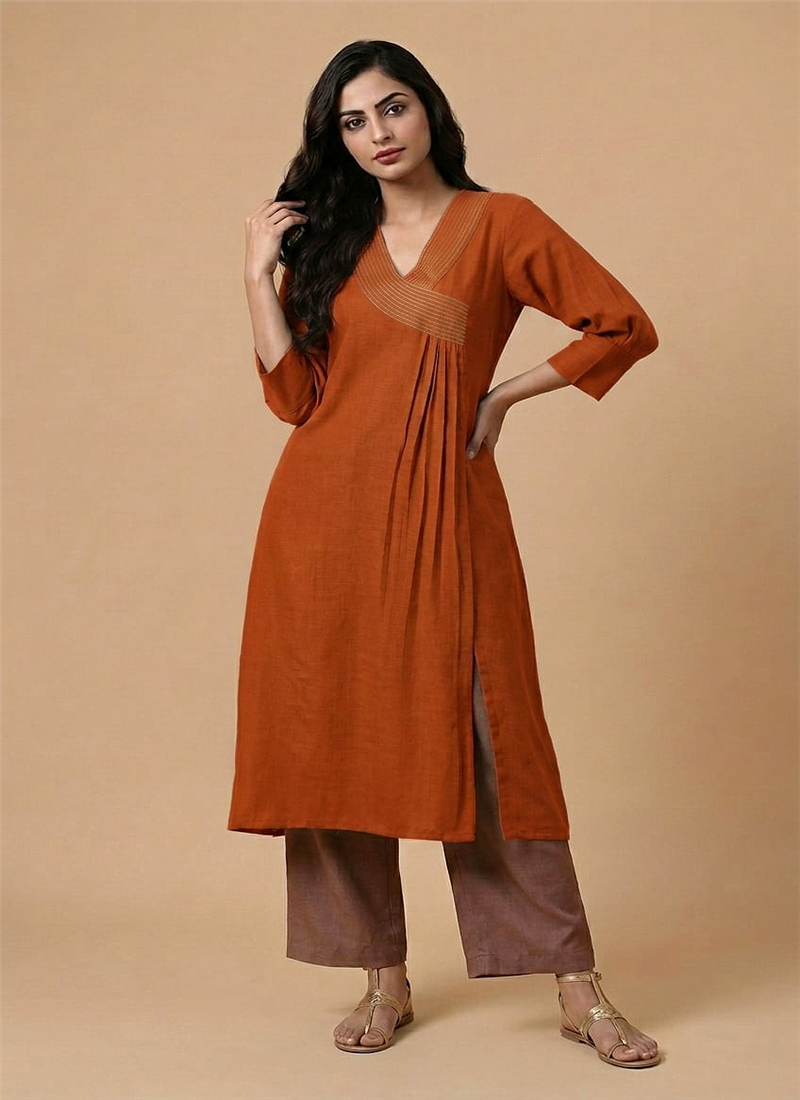 Orange Copper Glow Linen Cotton Kurta Set After Six Wear