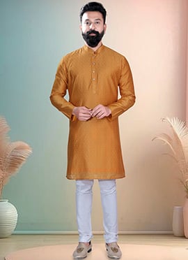 Orange Cotton Chanderi Butti Kurta Pyjama