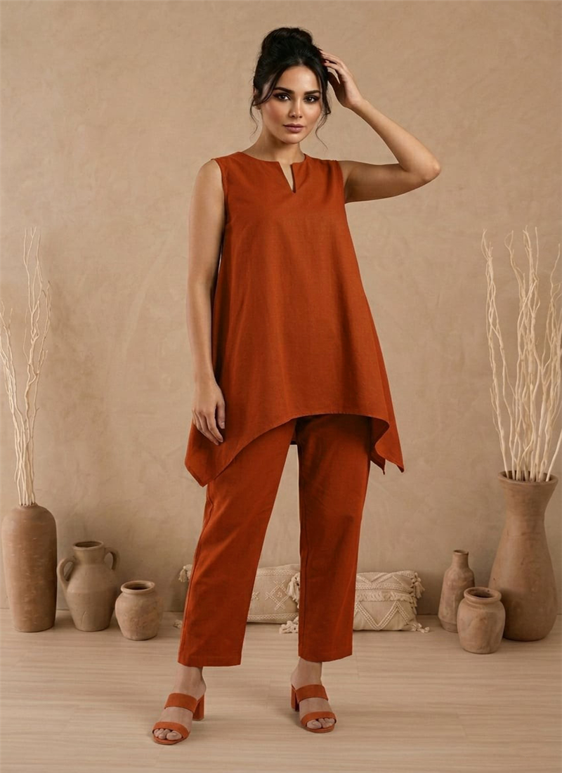 Orange Cotton Co Ord Set After Six Wear