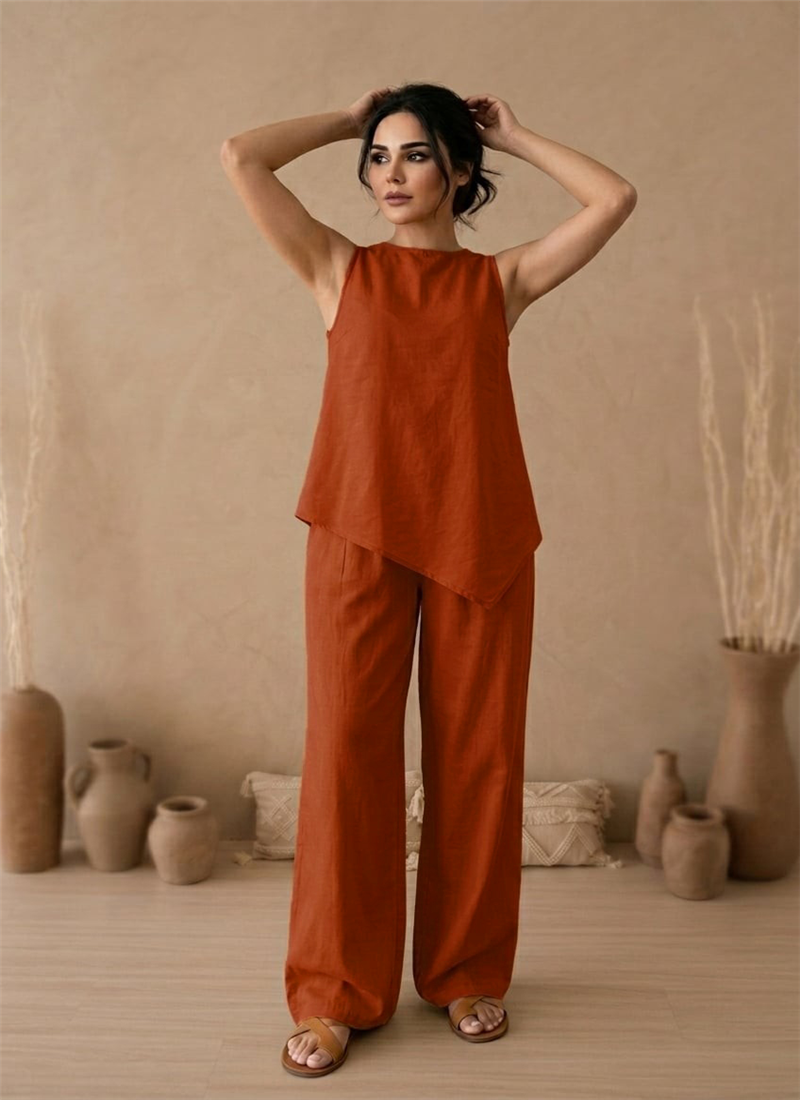 Orange Cotton Co Ord Set After Six Wear