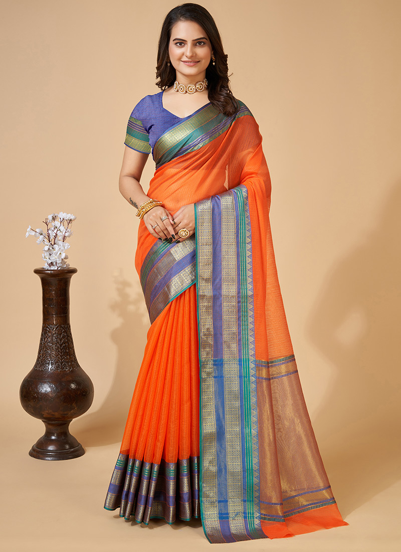 Orange Cotton Kota Saree