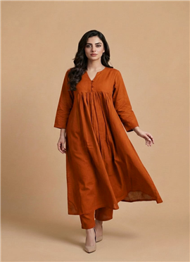 Orange Cotton Kurta Set