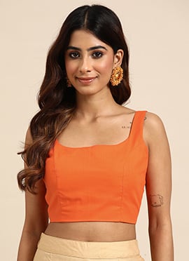 Orange Cotton Plain Blouse