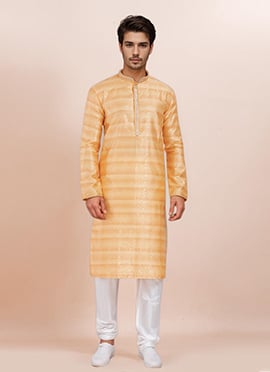 Orange Cotton Silk Jacquard Kurta Pyjama
