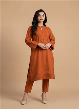 Orange Cotton Straight Kurta With Straight Pants