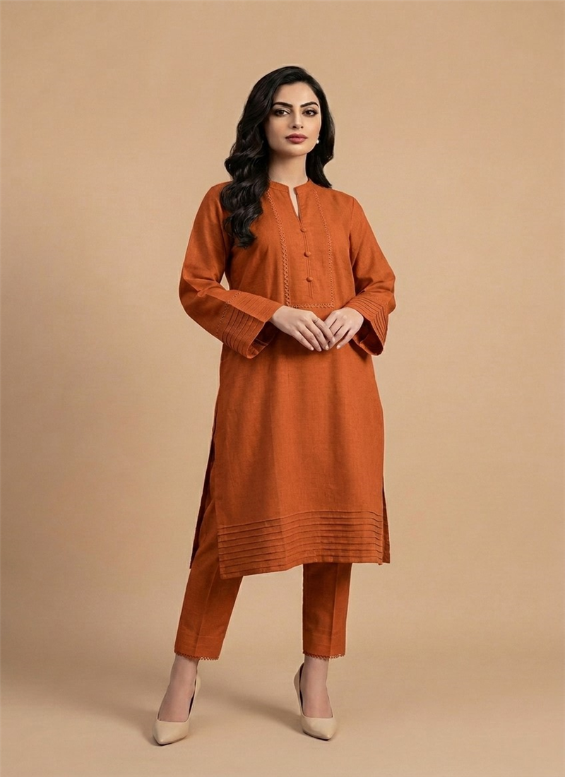 Orange Cotton Straight Kurta With Straight Pants After Six Wear