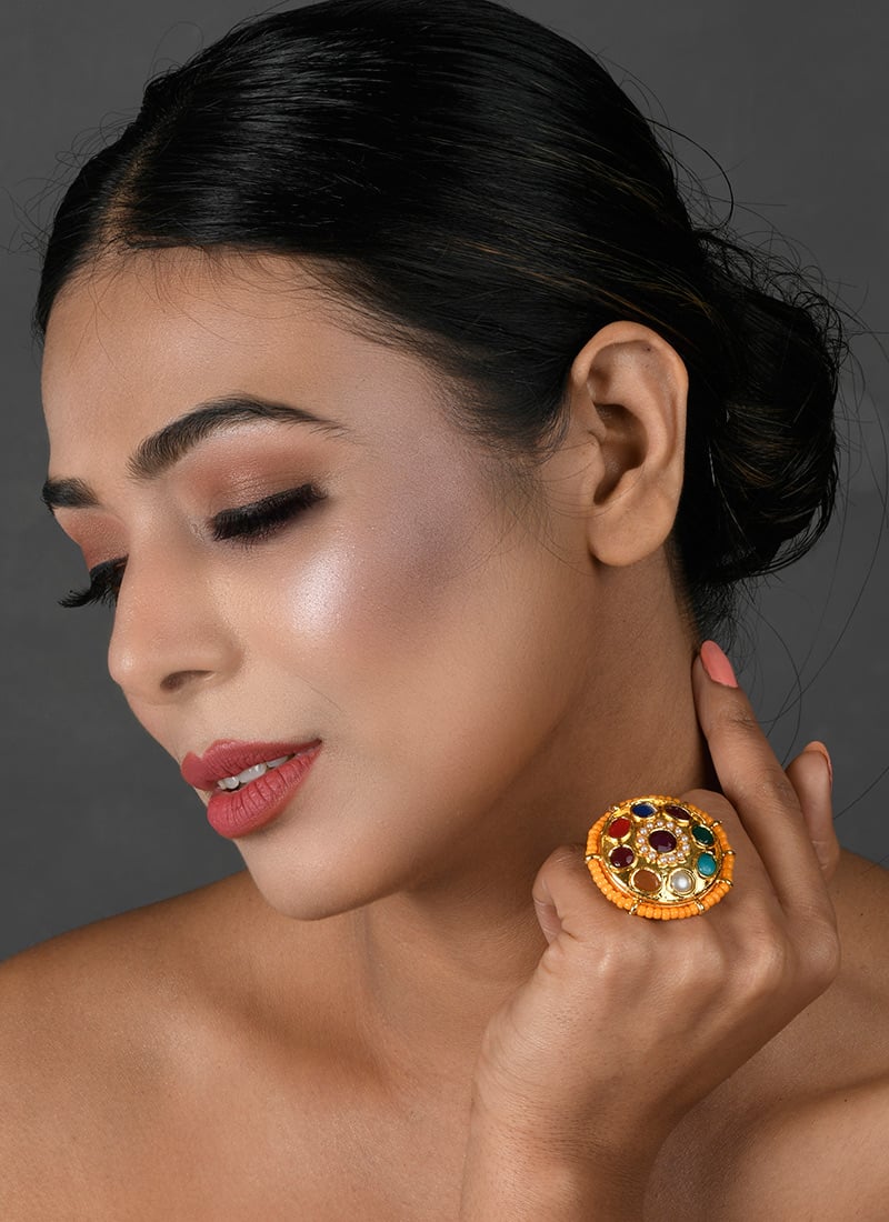 Orange Designer Ring Party Wear