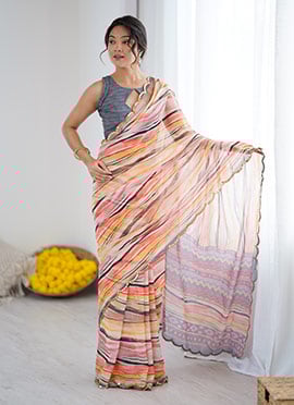 Orange Digital Print Faux Georgette Saree