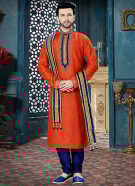 Orange Embroidered Kurta Pyjama