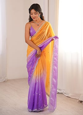 Orange Fandy Satin Embroidered Sequins Saree