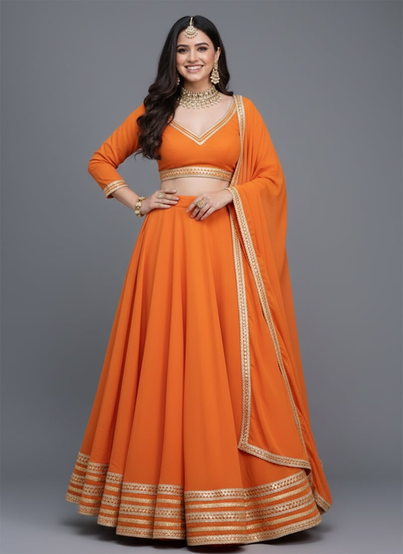 Orange Faux Georgette Lehenga Festive Wear