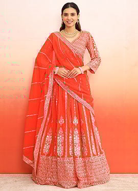 Orange Georgette Embroidered Sequins Timeless Lehenga