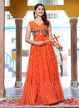 Orange Georgette Mirror Work Anarkali Gown