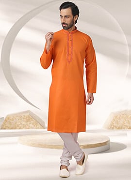 Orange Handloom Cotton Kurta Pyjama