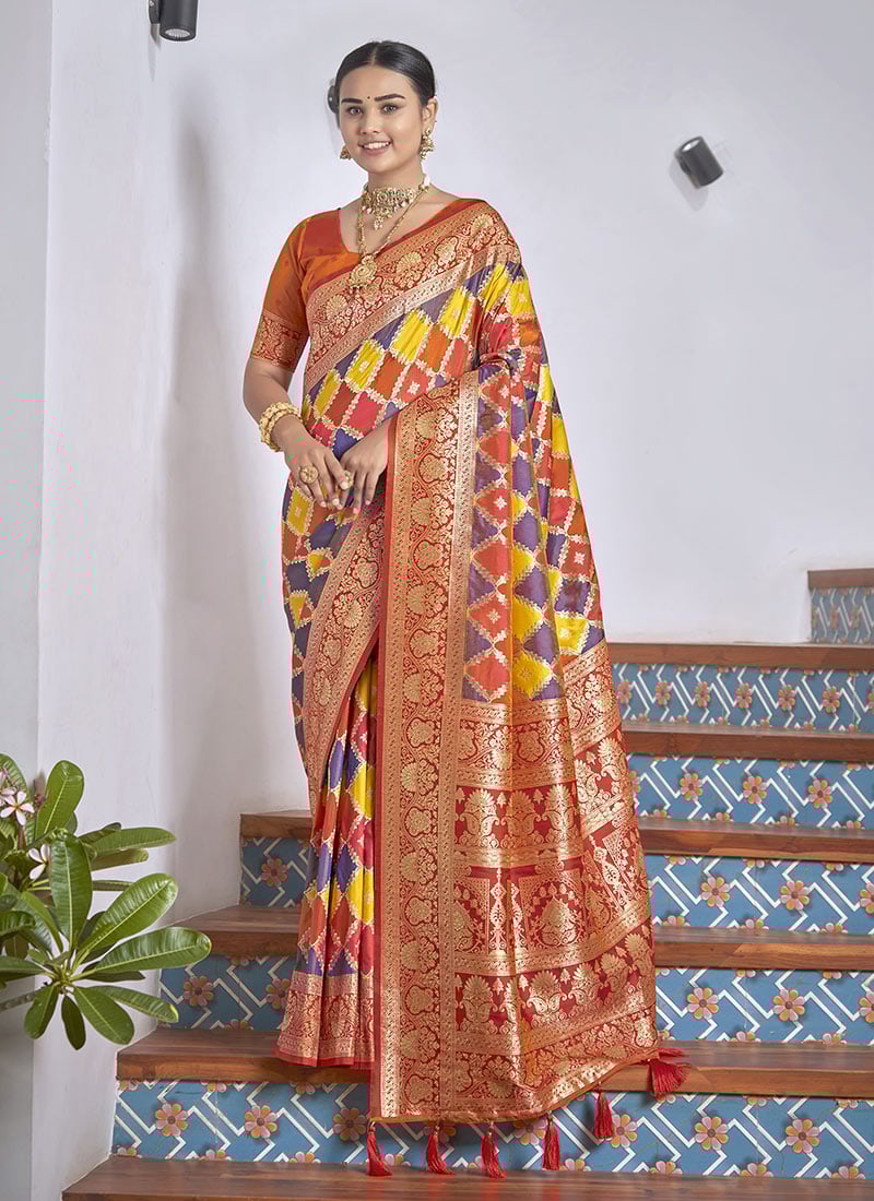 Orange Jacquard Banarasi Silk Saree