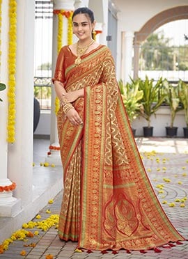 Orange Jacquard Banarasi Silk Saree