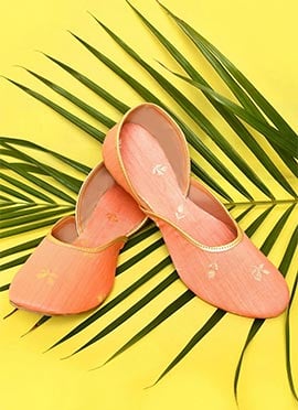 Orange Jacquard Juti For Women