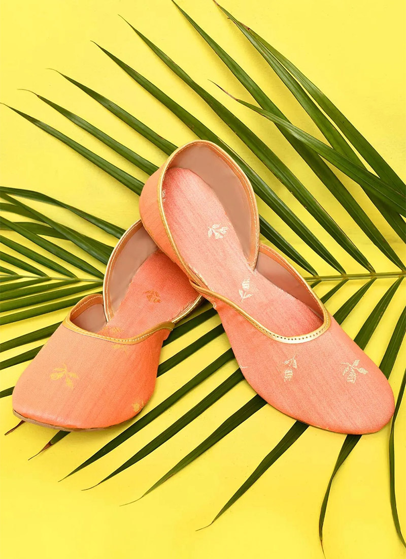 Orange Jacquard Juti For Women