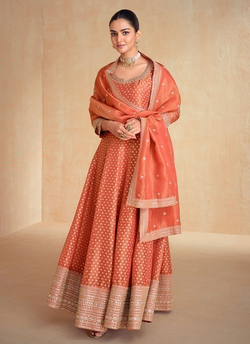 Cbazaar A Line Anarkali Suit Shop Green Chinon Silk Embroidered