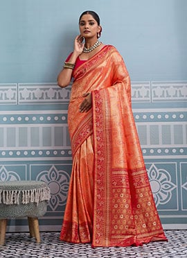 Orange Kanjivaram Soft Silk Zari Saree