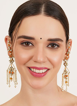 Orange Kundan And Beads Adorned Chandeliers