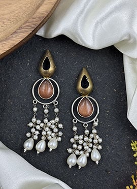 Orange Kundan Bead Embellished Danglers