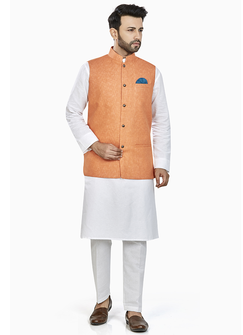 Orange Linen Blend Bandi Set